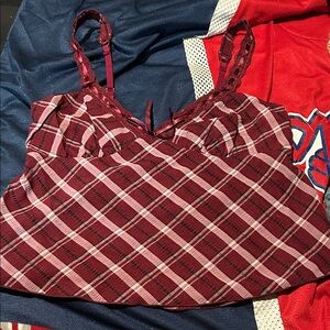 No Boundaries Burgundy Plaid Lace Tank Top